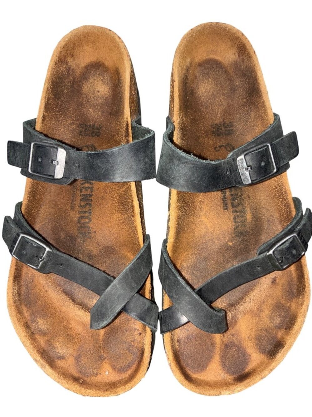 Birkenstock Mayari Black Sandals Adjustable Straps & Cork-Latex Footbed 38